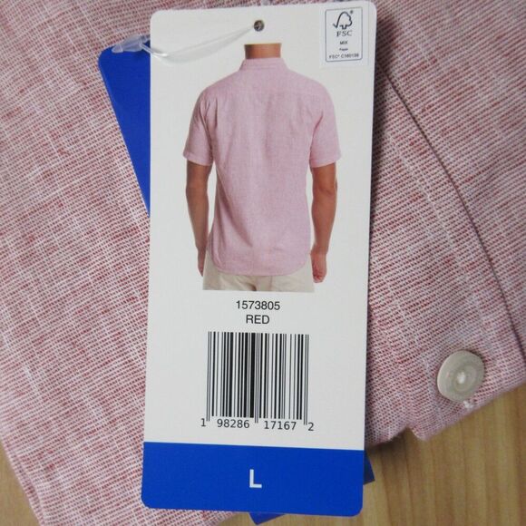 WEATHERPROOF VINTAGE Red Linen Blend Woven Shirt Mens Large Short Sleeve NWT - Picture 4 of 7